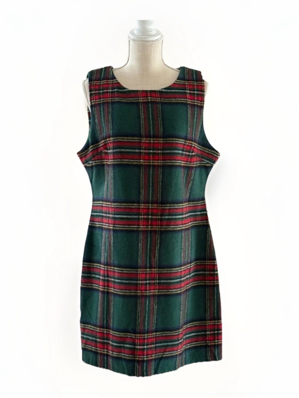 Plaid Sleeveless Shift Dress Tartan Holiday Preppy Mini Dress Red‎ Green